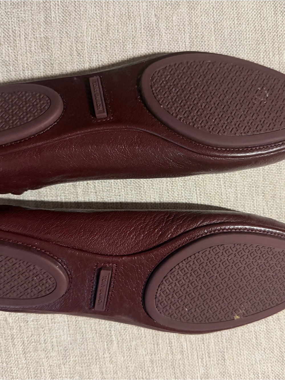 Tory Burch Burgundy Leather Logo Ballet Flats - Picture 2 of 3
